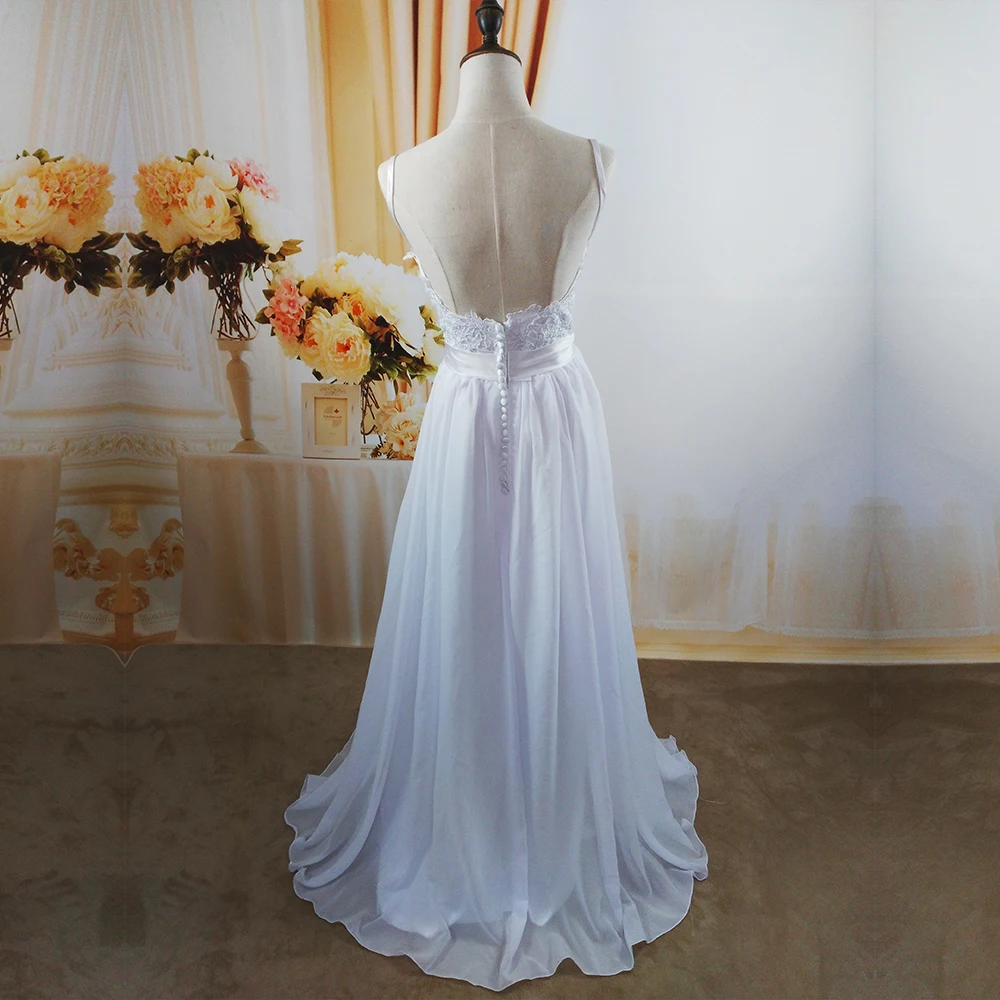 ZJ9113 2019 Белый Кот невесты платья для пляжа Свадебные бретельках кружева большие