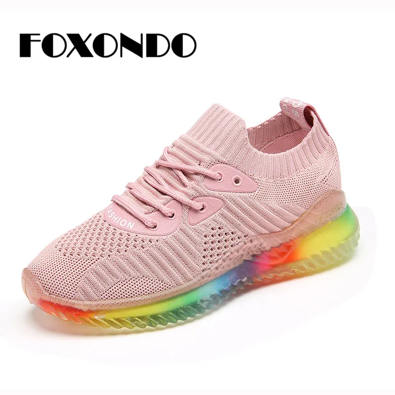 FOXONDO/Новинка 2019 года сезон весна Модные женские кроссовки на плоской платформе из