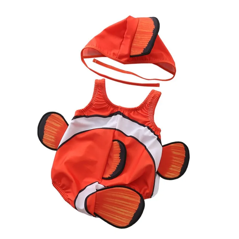 Детские Рыба Клоун Плавание одежда 2 шт. без рукава с мультяшным принтом костюм