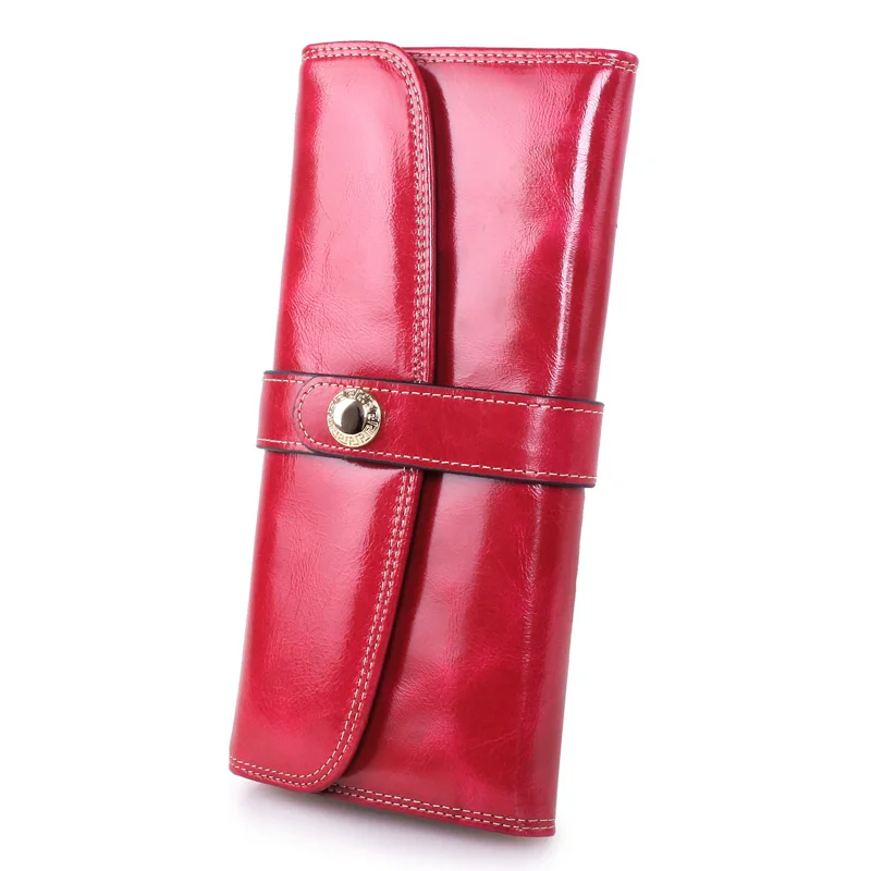 Rose red Женские Длинные кошельки из натуральной кожи с жемчугом Angeli, Женский держатель для карт, кошелек для монет, карман для мобильного телефона, клатч, кошелек, Portefeuille Femme - Цвет: Rose red