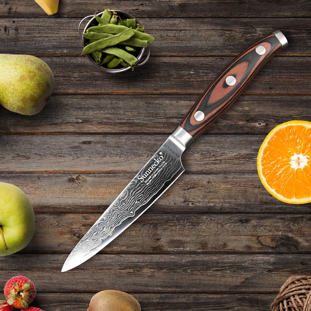 Нож кухонный из дамасской стали с деревянной ручкой 5 дюймов|kitchen knife|damascus steelknifes