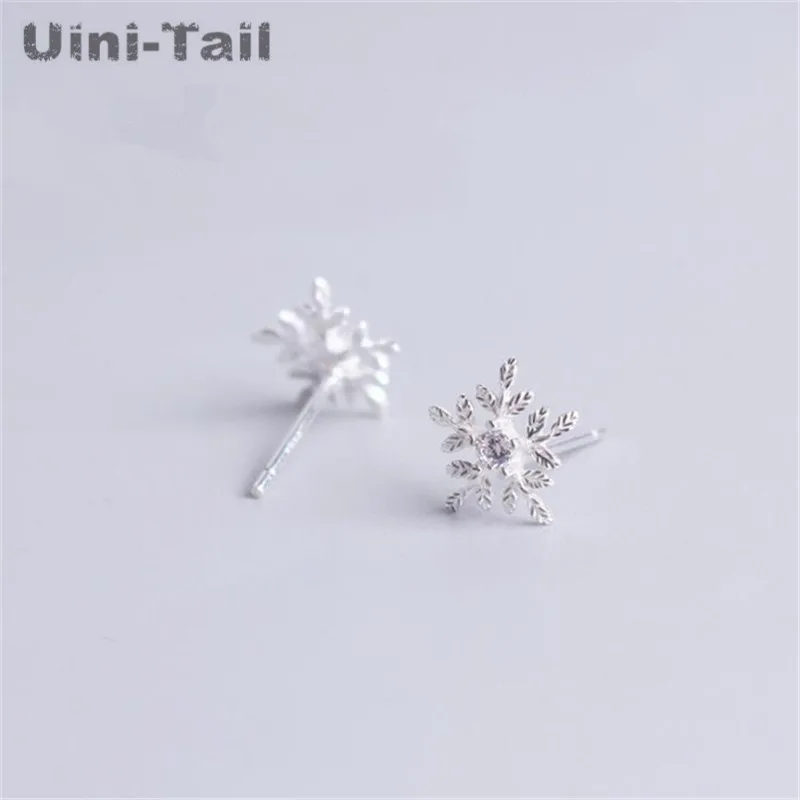 Uini Tail Стерлинговое Серебро 925 пробы модная маленькая Снежинка микро набор серьги