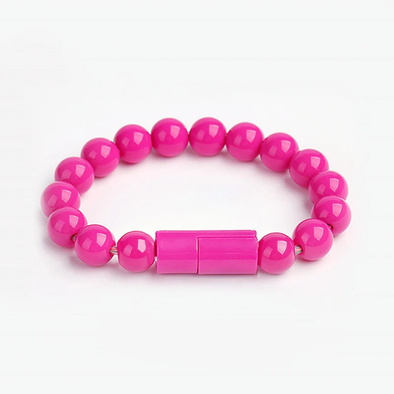 pink Syrinx 23,7 см 8 Pin браслет мобильного телефона Кабели микро-usb Тип C для передачи данных из бисера браслет Портативный Зарядное устройство для Iphone кабель короткий - Тип штекера: pink