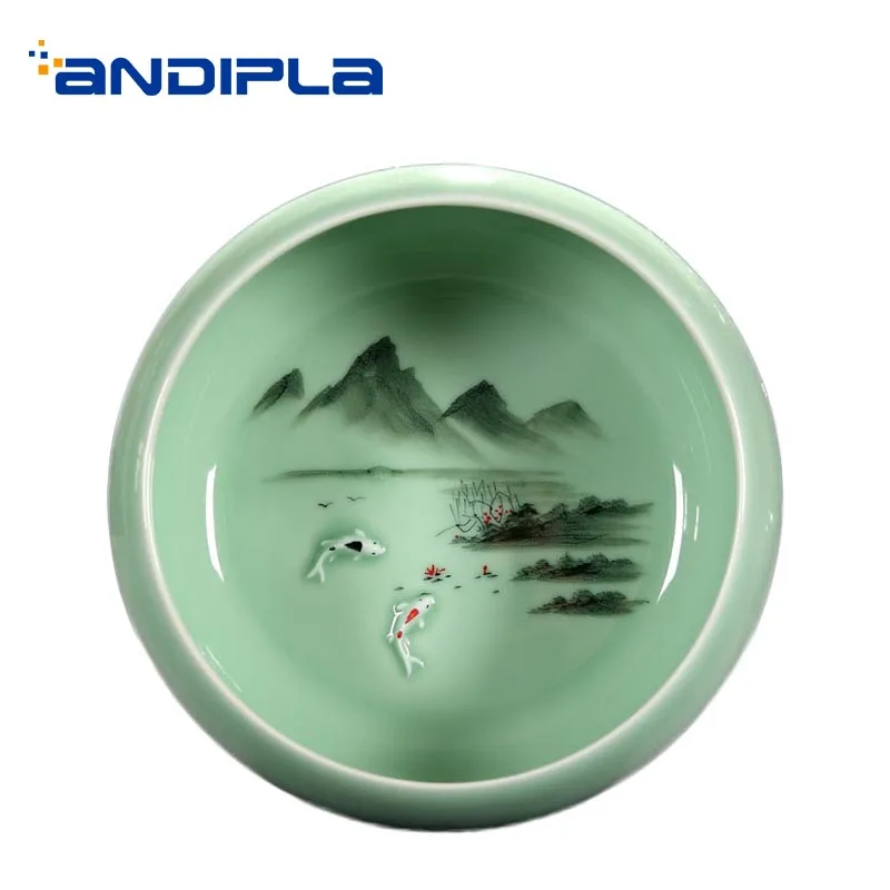 Китайский стиль Longquan Celadon чайная стирка ручная роспись пейзажный узор офисный