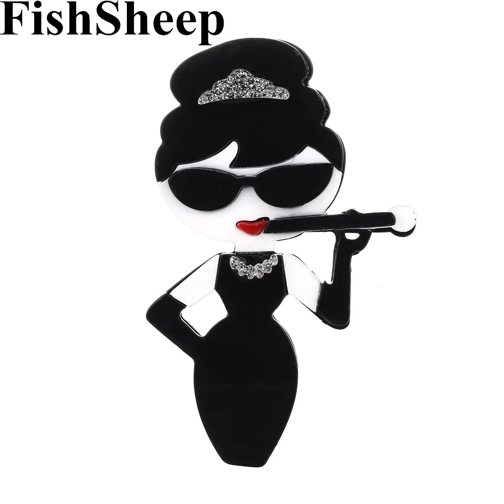 aliexpress.com - FishSheep Fashion Lady With Cigarette Holder Acrylic Brooches Big Resin Cute Tobacco Pipe Brooch Pins for Women Girl Jewelry