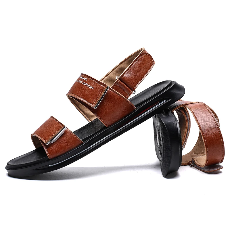 

YEINSHAARS Men Concise Soft TPU Sewing Sole Peep-toe Sandals 2019 Summer Fashion Beach Antiskid Hook & Loop Breathable Sandals