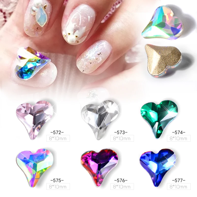 10 шт. хрустальные стразы изогнутый гвоздь в форме сердца художественный стикер