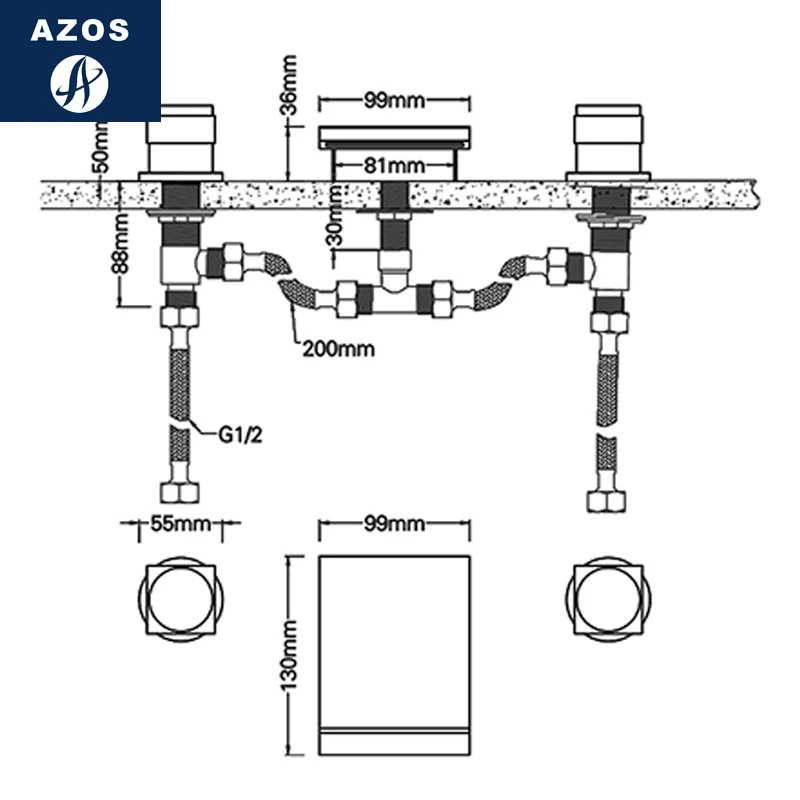 Azos Split FaucetWaterfall латунный хромированный переключатель холодной и горячей воды