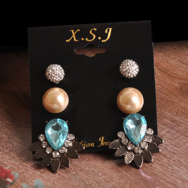 Hot selling fashionable women's jewelry girl boy pearl earrings mixed with 3 pairs /set free shipping. | Украшения и