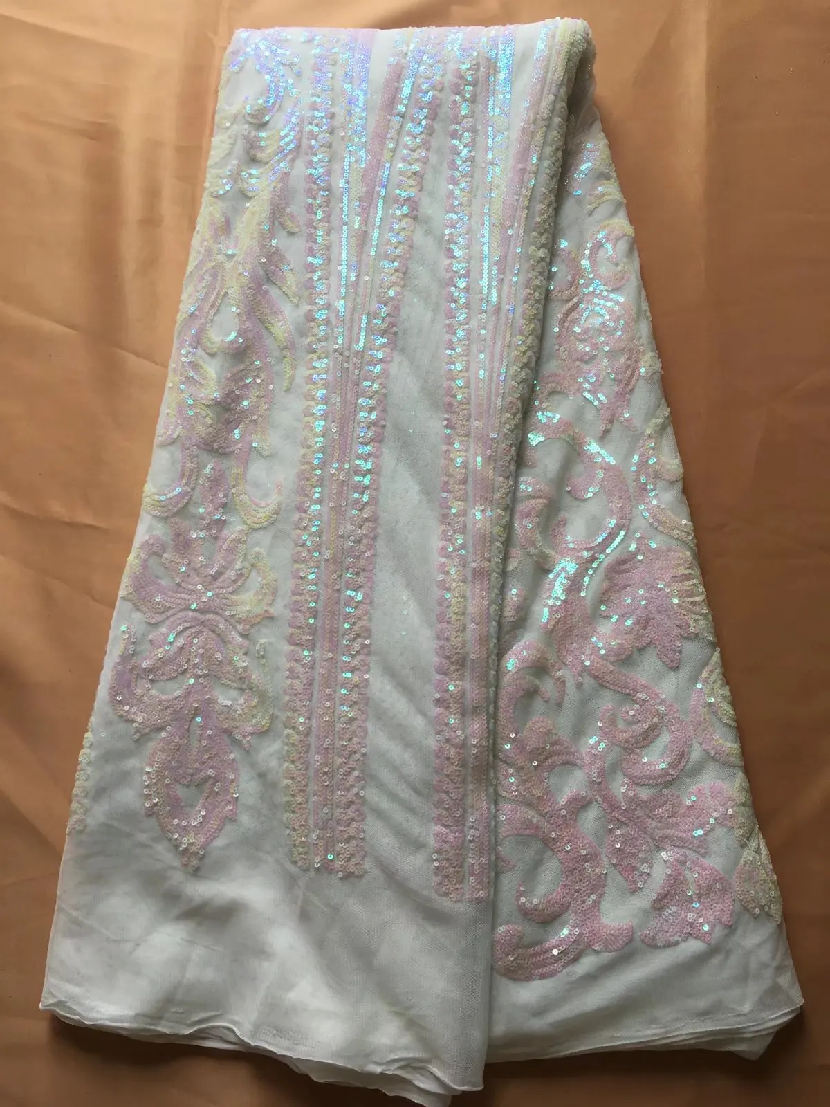 

High Quality Pink African Lace Fabric Sequins French Tulle Lace Fabric 2021 Latest Arrival Hot Sale 5 Yards For Dress YJ10792