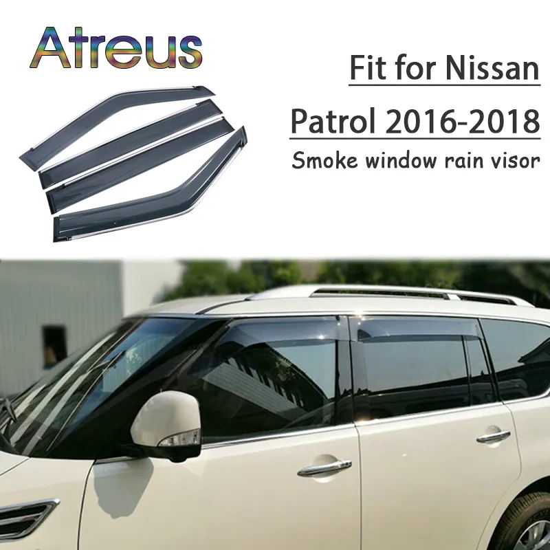 

Atreus 1 комплект ABS для 2018 2017 2016 Nissan патрульные аксессуары Автомобильные дефлекторы для вентиляции солнцезащитные козырьки от дождя