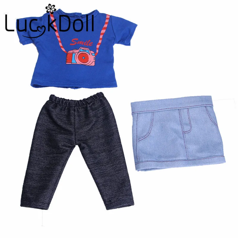 Уличный костюм LUCKDOLL с джинсовой юбкой леггинсами и топом подходит для 18-дюймовой