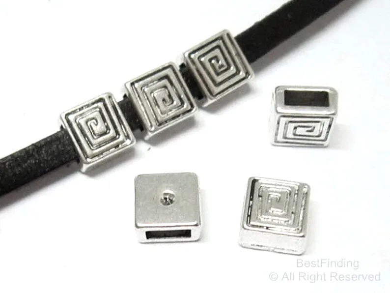 

5mm Square spiral sliders 6x2mm Flat leather findings FF206