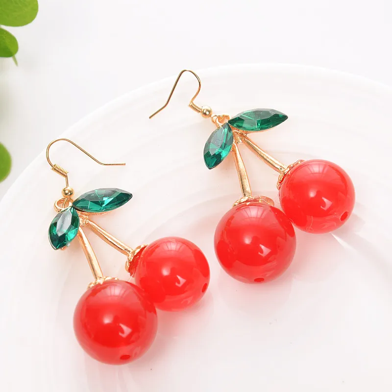 

Tenande Maxi Big Statement Cute Leaves Cherry Crystal Dangle Earrings for Women High Quality Valentine's Day Femme Bijoux