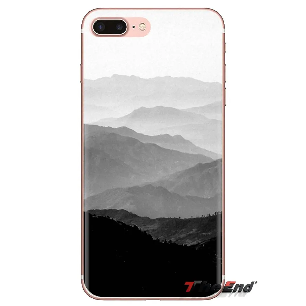 For iPod Touch Apple iPhone 4 4S 5 5S SE 5C 6 6S 7 8 X XR XS Plus MAX mountain mist black and white design Silicone Housing Case |