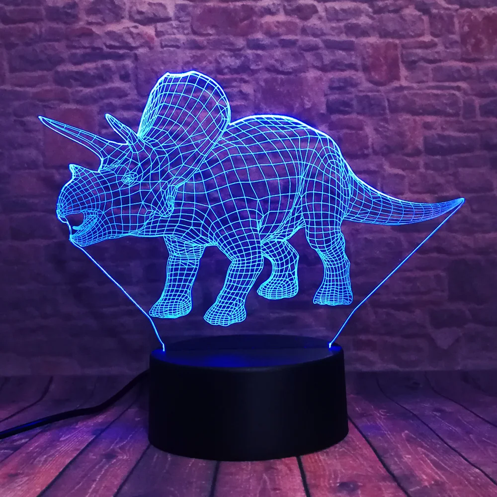 Трицератопс Динозавр 3D Иллюзионная Лампа 7 Цветов Изменения Пульта Дистанционного Управления Сенсорный LED Ночной Светильник Детская Лампара Декорация Для Сна Ребенка Xmas Party On.
