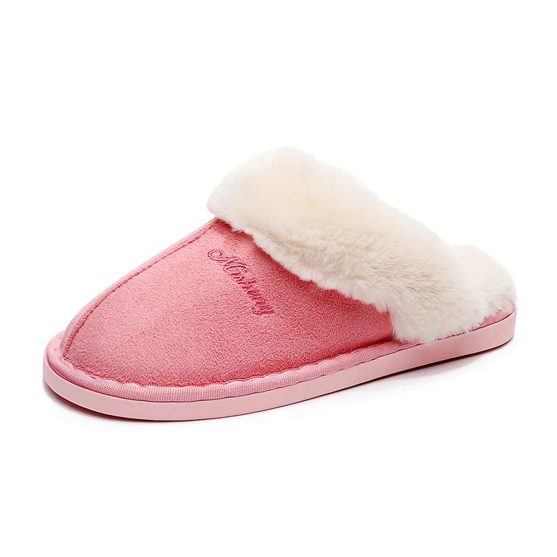 Pink(36-41) Oeak/женские замшевые хлопковые домашние тапочки; теплые Нескользящие плюшевые тапочки на толстой подошве; женские осенне-зимние Тапочки - Цвет: Pink(36-41)