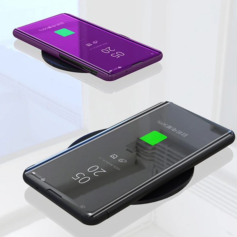 Зеркальный чехол для Samsung Galaxy M10 M20 с откидной крышкой прозрачная подставка
