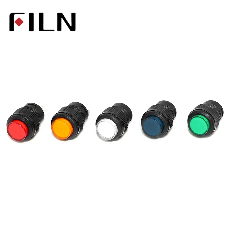 R16-503 16mm 4 pins plastic Momentary Latching 3.3VDC LED push button switch 1 Normally Open