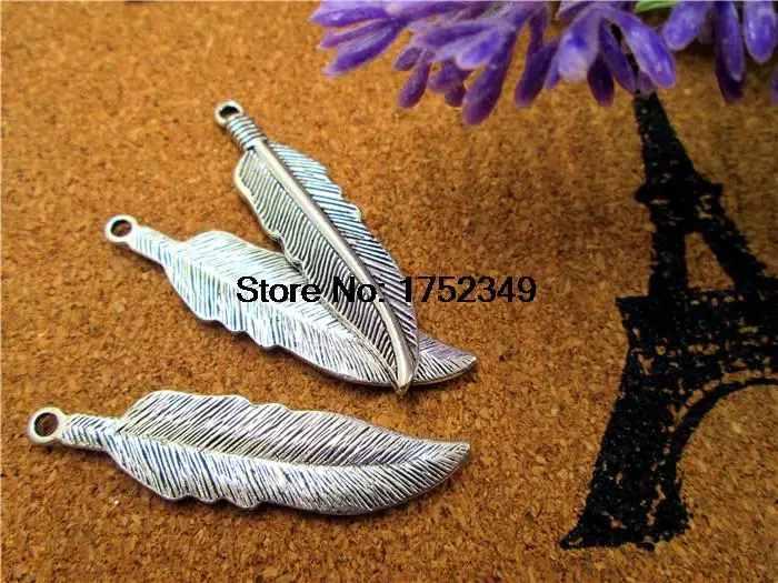10 шт.-перьевые подвески, антикетибетская Серебряная Большая подвеска в виде пера, прямая 42х10мм