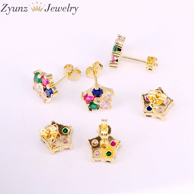 3 пары Новое поступление серьги гвоздики с кристаллами цирконием золотым