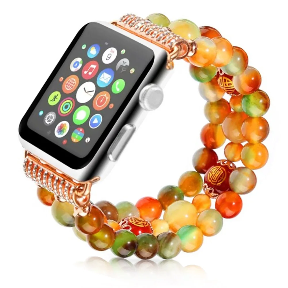 Модный браслет ручной работы из бисера и агата для Apple Watch SE Band Series ESS 6 5 4 3