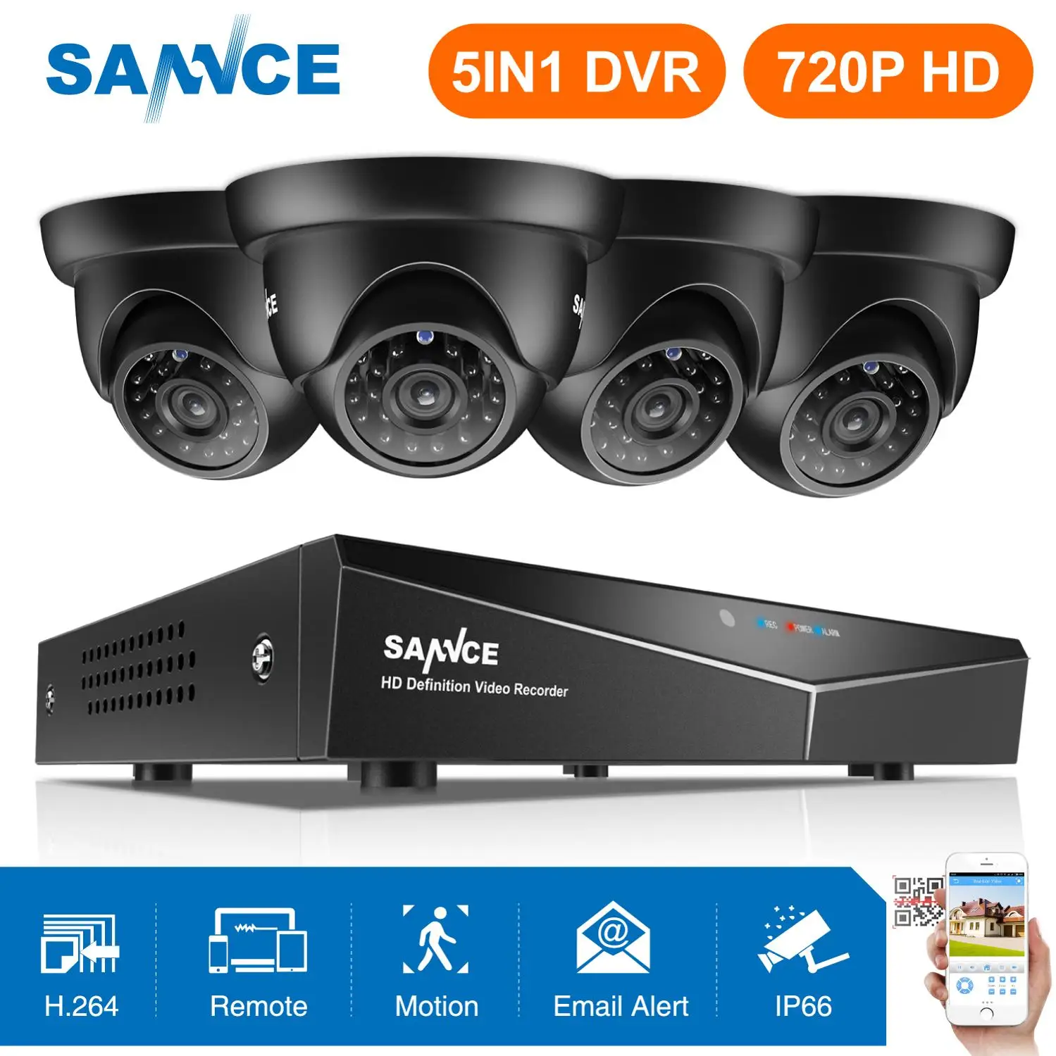 SANNCE 8CH 720P камера безопасности системы HDMI 5в1 DVR с 4 шт TVI Открытый всепогодный CCTV