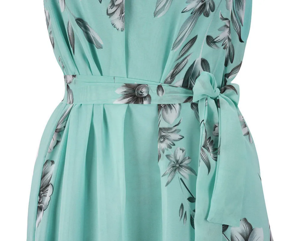 Женское платье с цветочным принтом длинное пляжное поясом без рукавов 6XL лето 2020 |