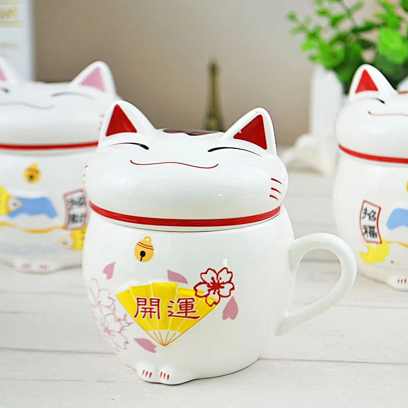 Милые керамические кружки с крышкой и изображением котика креативные для молока