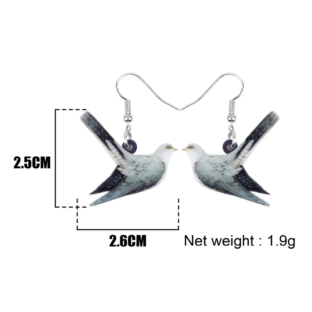 Bonsny акриловые серьги в виде голубей летающих серых птиц большие длинные висячие
