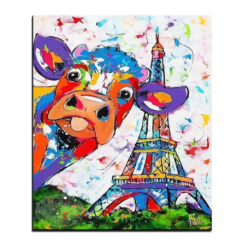 Красочные коровы башня картины маслом Печать на холсте абстрактные настенные