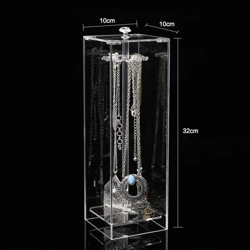 

12 Slots Necklace Holder Acrylic Jewellrey Display Rack Box Bracelet Organizer Dust-proof Jewelry Standing Shelf Display Case