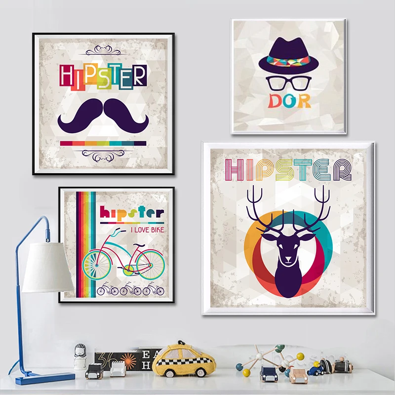 Картина с хипстером винтажная на холсте для велосипеда настенное изображение