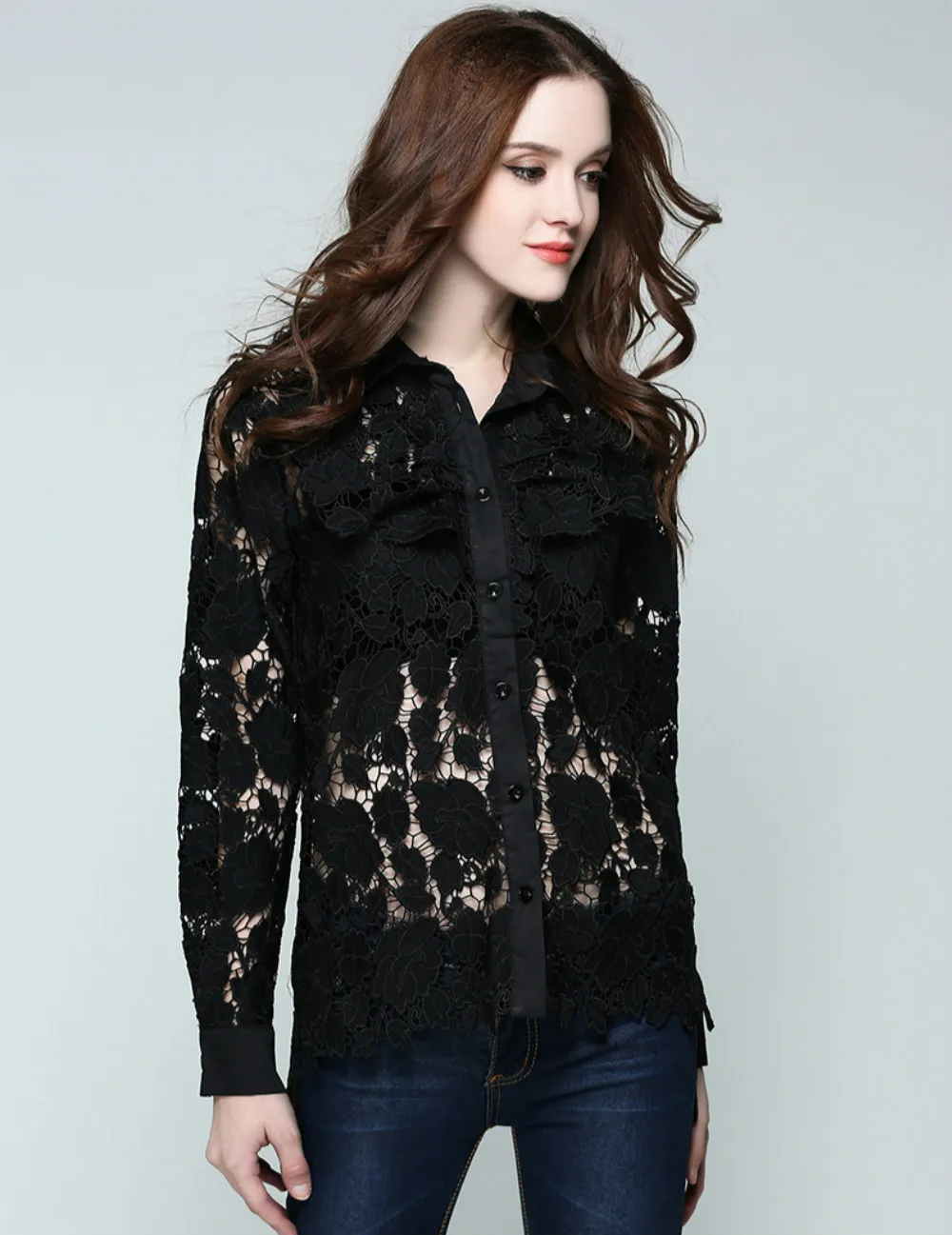 Женская кружевная блузка черная синяя для вечеринок 2018|party shirt|lace blouseblouse runway |