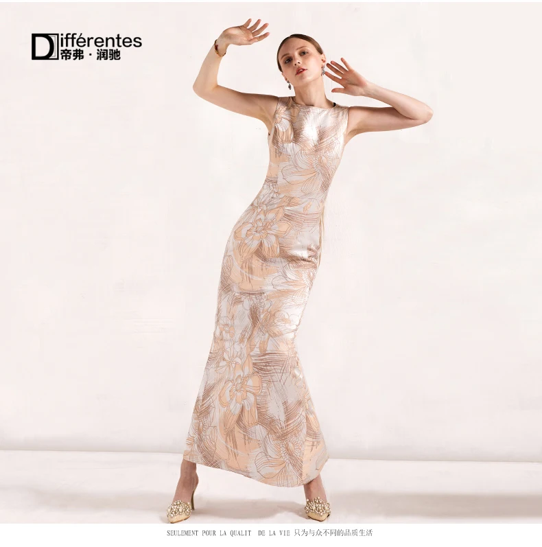 Женское жаккардовое платье-карандаш с разрезом элегантное облегающее платье