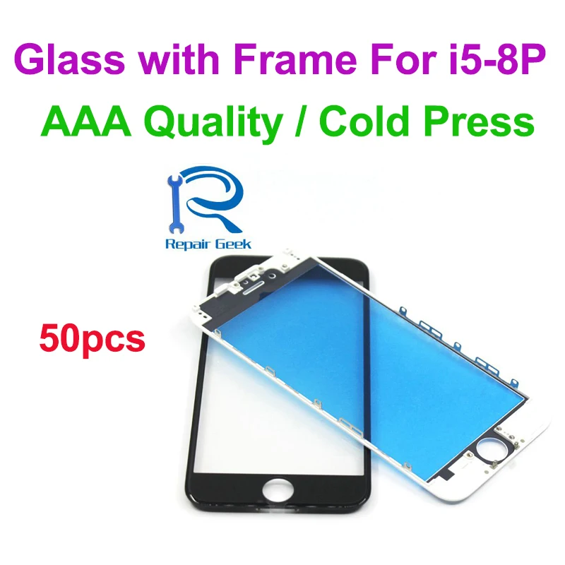 

50pcs AAA for iPhone 6 6s 7 8 Plus 5 5c 5s Front Outer Glass Lens with Middle Frame Bezel Cold Press (25wht25blk)