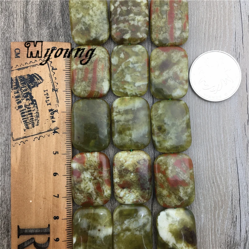 Прямоугольные бусины с зеленым драконом натуральный драгоценный камень