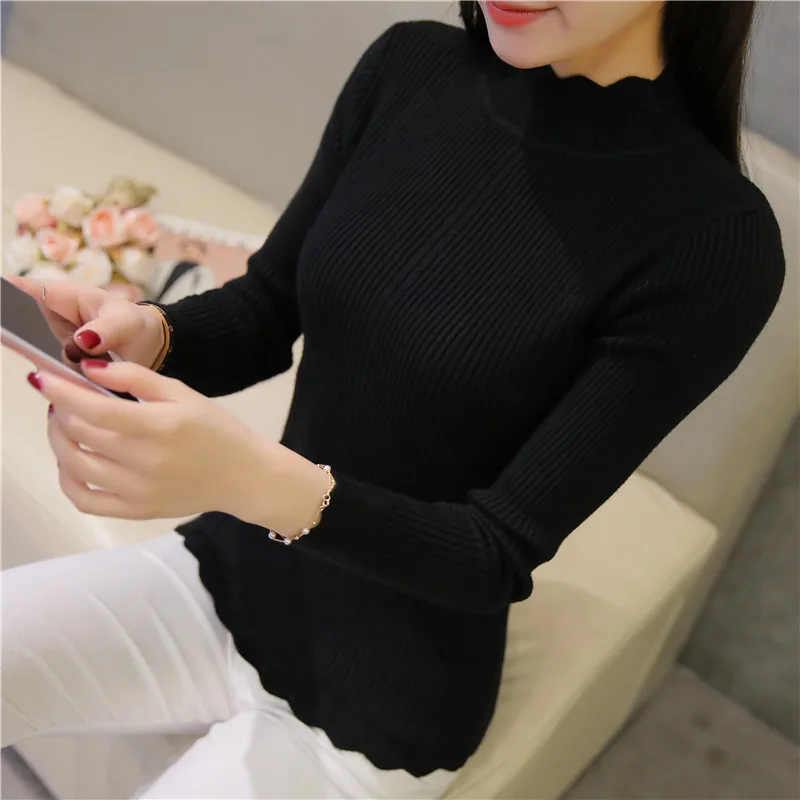 OHCLOTHING, новинка, Модный женский весенне-осенний пуловер, свитер, женский свитер с длинным рукавом, водолазка, тонкая Базовая рубашка Топ
