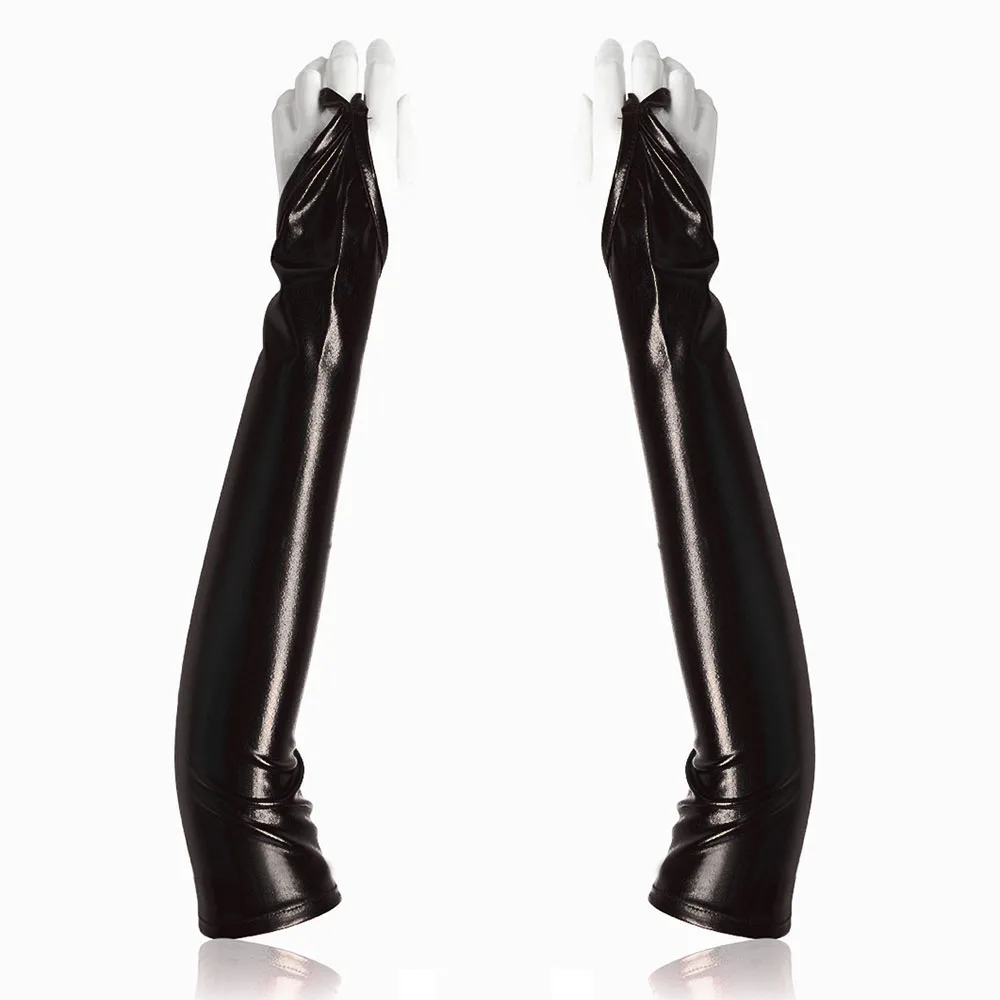 Черный лак кольцо для пальца перчатки в готическом стиле панк искусственная кожа