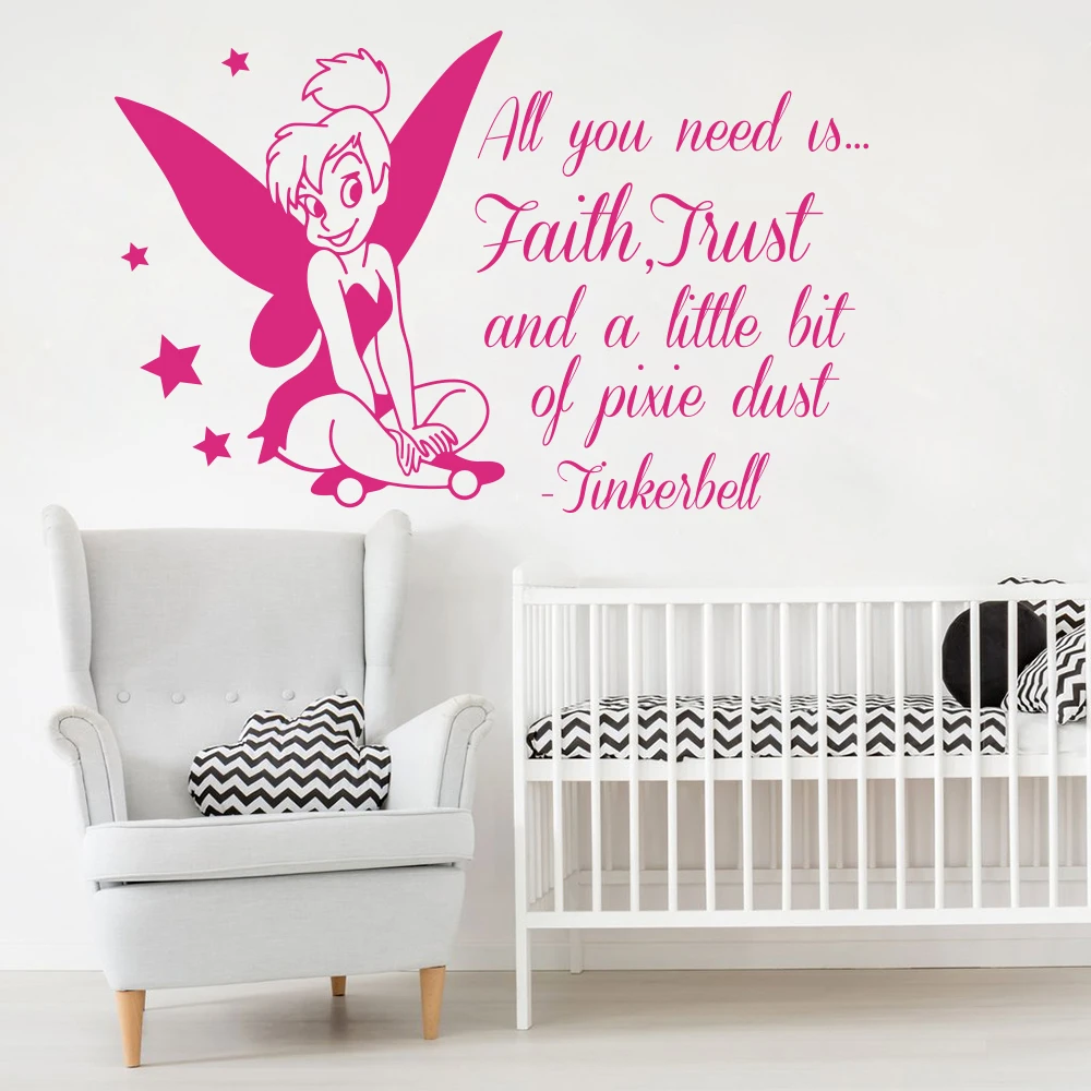 Tinkerbell Tink Faith Trust и фальшивая пыль цитата гибискуса Настенная Наклейка для детской