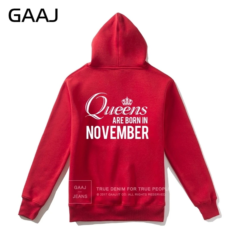 GAAJ "Queens are born in November" мужская толстовка с капюшоном, Женская толстовка на молнии, Мужская Высококачественная флисовая толстовка с принтом в стиле хип-хоп - Цвет: Red With Zipper