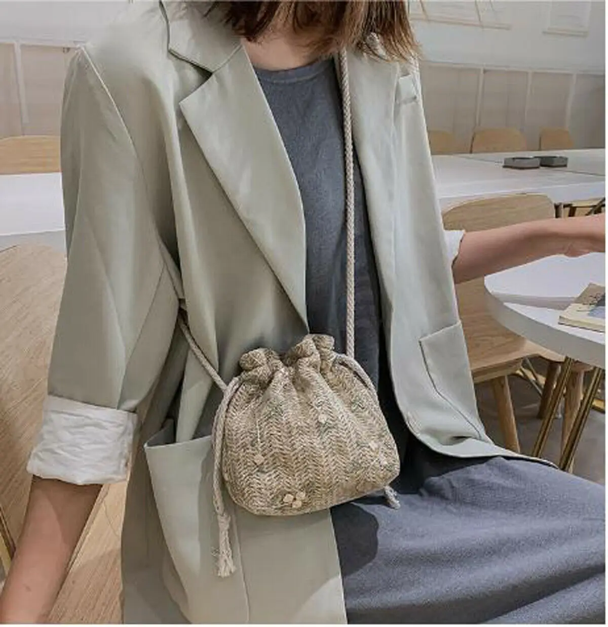 Плетеная Сумка ведро из ротанга соломенная сумка с цветочным принтом пляжная