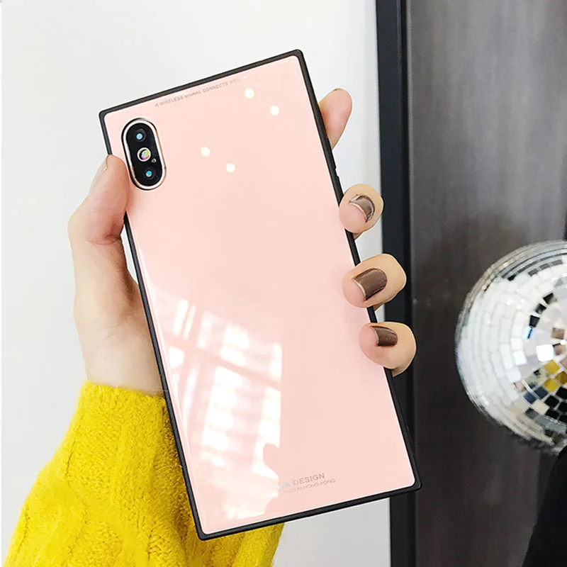 Pink Модное квадратное закаленное стекло чехлы для телефонов для iPhone X XS Max XR 8 7 6 6S Plus полная защита взрывозащищенное Закаленное покрытие - Цвет: Pink