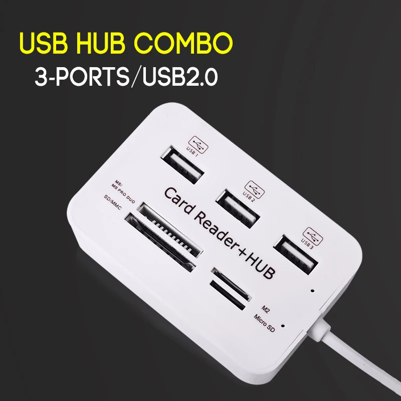 Мини-кардридер USB концентратор Combo 2,0 высокоскоростной Мульти USB 2,0 концентратор USB разветвитель портативный все в одном для SD/MMC/M2/MS Pro Duo