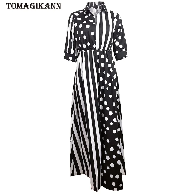 2019 весенние полосатые платья в горошек с принтом стиле пэчворк женские длинные