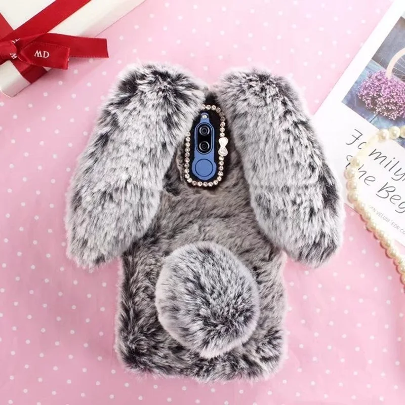

Case For Huawei Nova 2i Cover Rabbit Rhinestone Fluffy Fur cute soft phone Case For Huawei Honor 9i/Mate 10 lite funda kimTHmall