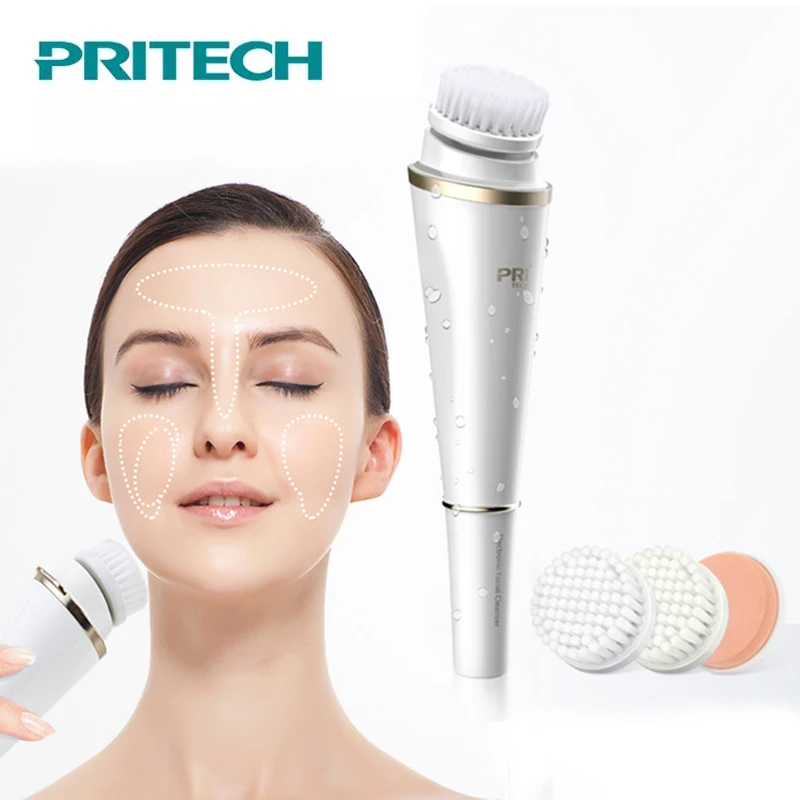 PRITECH 3 в 1 Электрический Очиститель для лица с кистями персональный уход акне