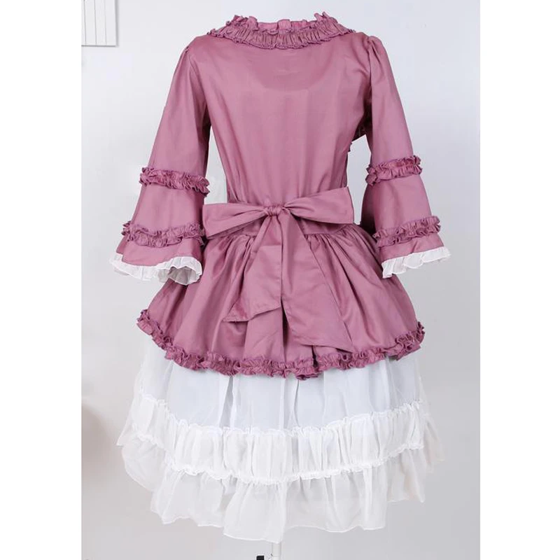

Retro Gothic lolita Costume women trumpet sleeve Cotton Chiffon lolita dress Palace party Two piece dresses