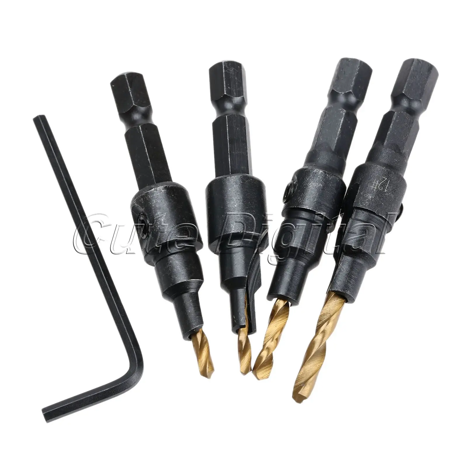 Набор зенкеров из быстрорежущей стали с титановым покрытием 4 шт. быстрая замена