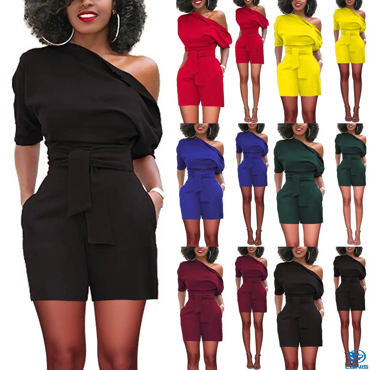 7color New Brand UK Women Casual Striped Mini Clubwear Ladies Playsuit One Shoulder High Waist Plus Size | Женская одежда